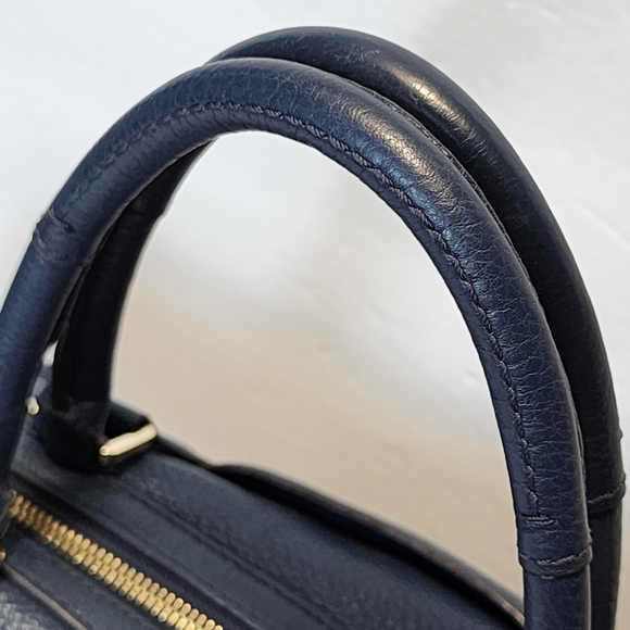 Michael Kors Julia Navy Blue Large Leather Satchel Handbag Crossbody - Picture 4 of 13